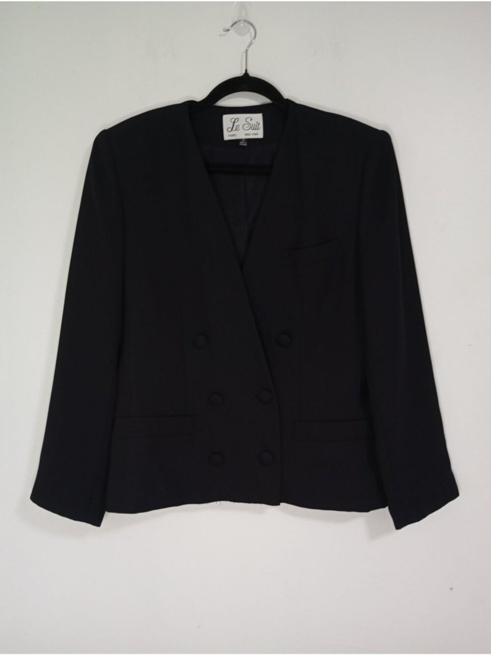 Le Suit Black Double-Breasted Blazer Jacket Size 12, Polyester blend Womens